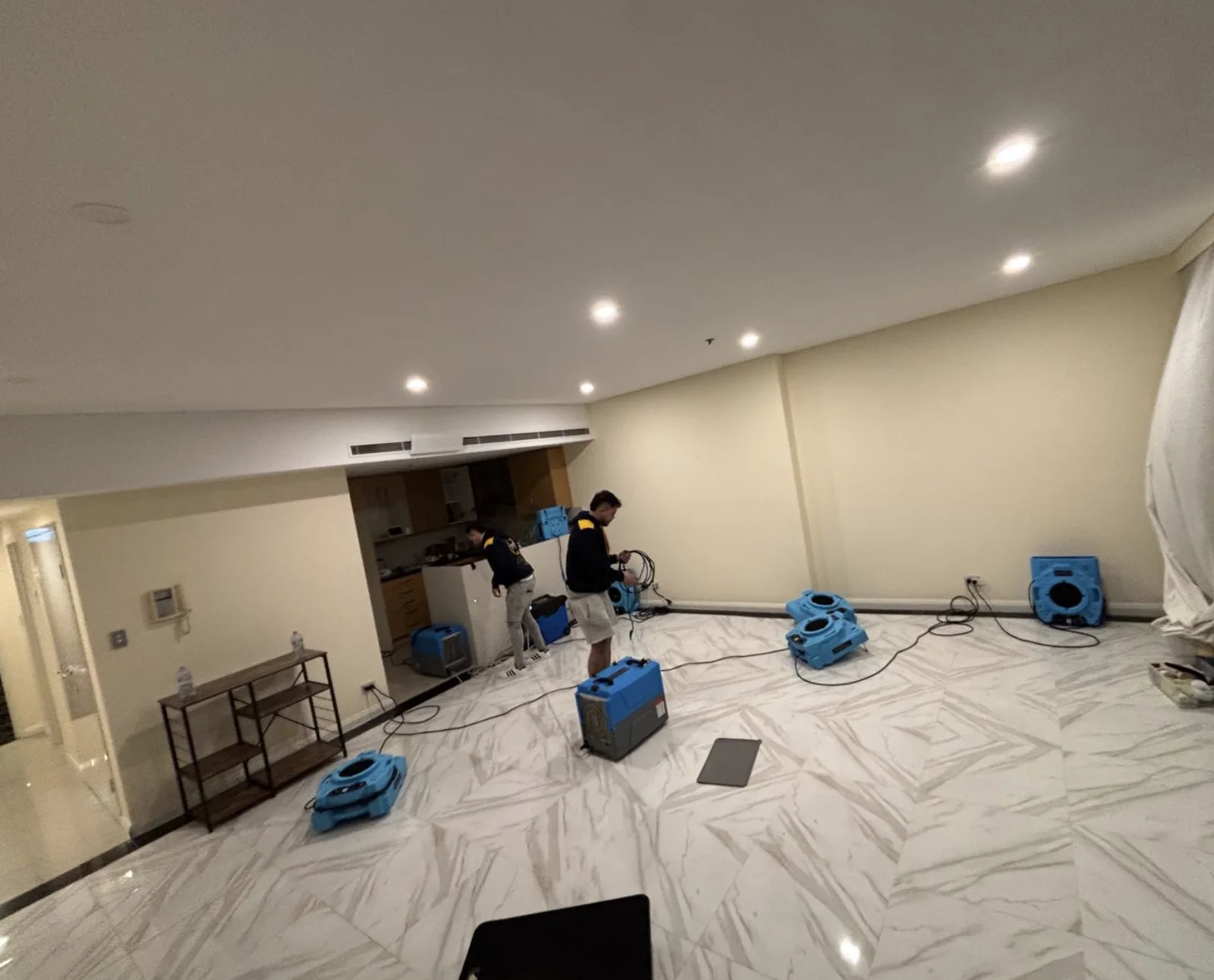 Drying equipment operating in a protected residential room