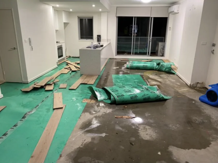 Protected flooring during water damage drying and restoration