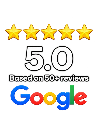 5.0 Google rating based on 50 plus reviews